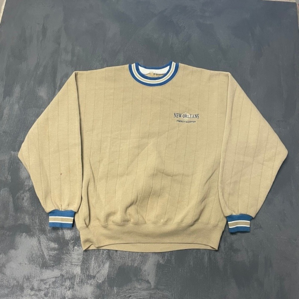 Vintage New Orleans Sweatshirt XL Tan 90s French Quarter Ribbed Unbranded